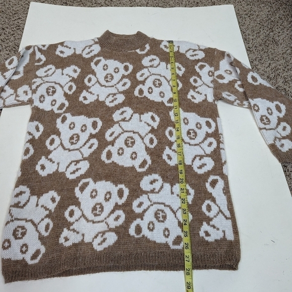 Vintage 80s Needle and Yarn Teddy Bear Oversized Knit Mock Neck Sweater - Picture 6 of 7